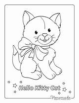Coloring Cat Pages Bow Kitten Printable Cute Pdf Fluffy Kids Printables Sweet Adults sketch template