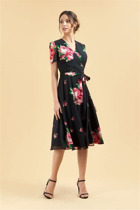 pretty dress company vintage lamour floral chiffon wrap dress