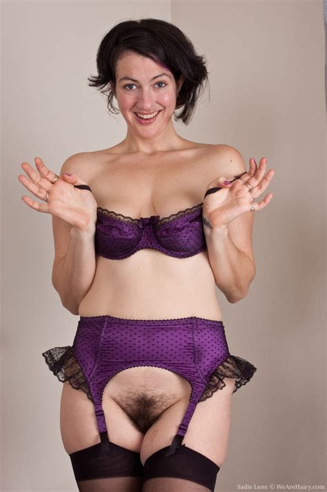 Hairy Girl Sadie Lune Strips In Purple Lingerie
