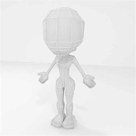 3d model female cartoon low poly character base mesh vr