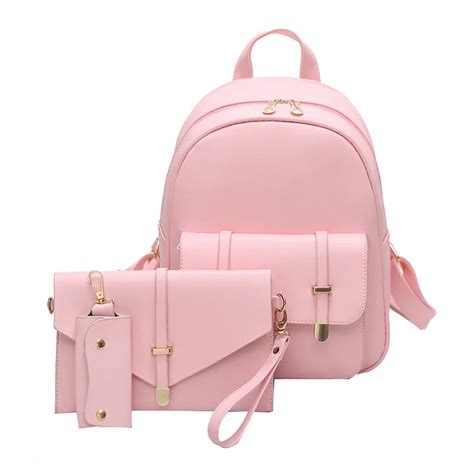 pcs women pu leather backpack cute  sets bag school bags  teenage