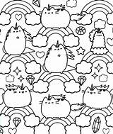 Coloring Pusheen Rainbow sketch template