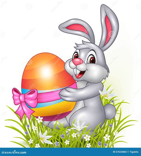 cute  bunny holding easter eggs stock vector illustration