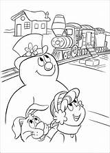 Frosty Snowman Coloring Pages Train Printable Book Kids sketch template