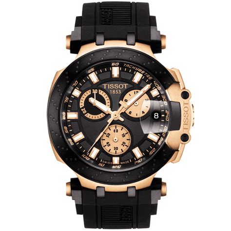 tissot t race black rose gold dial and rubber strap chronograph watch