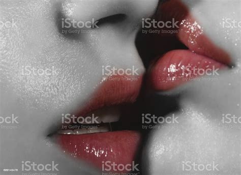 lesbian kiss black and white face with pink lipstick and lip gloss