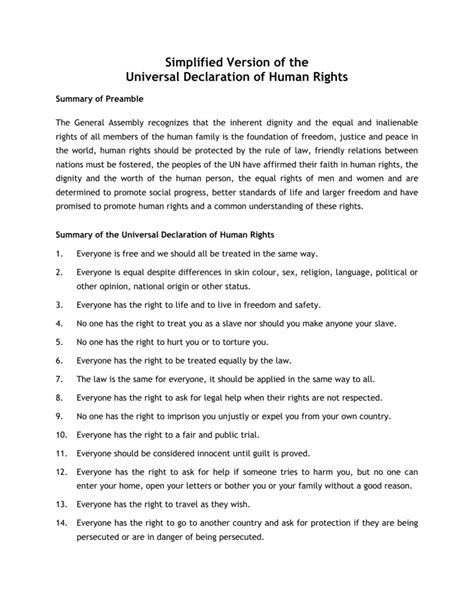 simplified version of the universal declaration of human