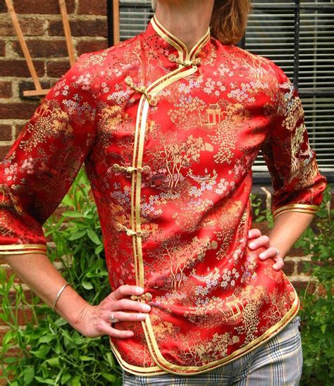 60s cheongsam asian mandarin collar chinese red rayon jacket etsy