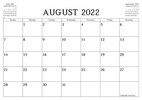 august calendar  printable