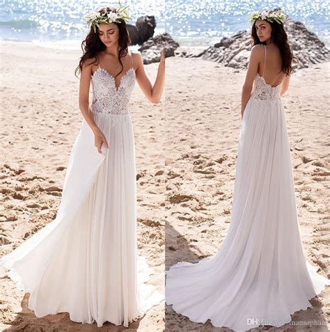 Discount 2020 Beach Boho Wedding Dresses Sexy Backless