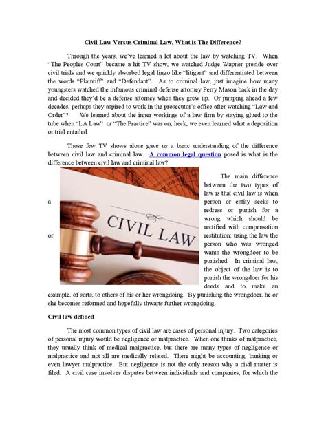 Civil Law Versus Criminal Law By Common Legal Questions