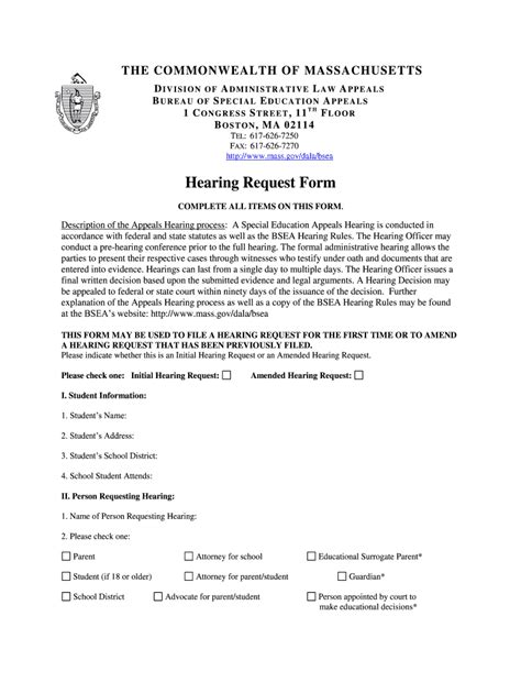 massachusetts hearing request fill  printable fillable blank
