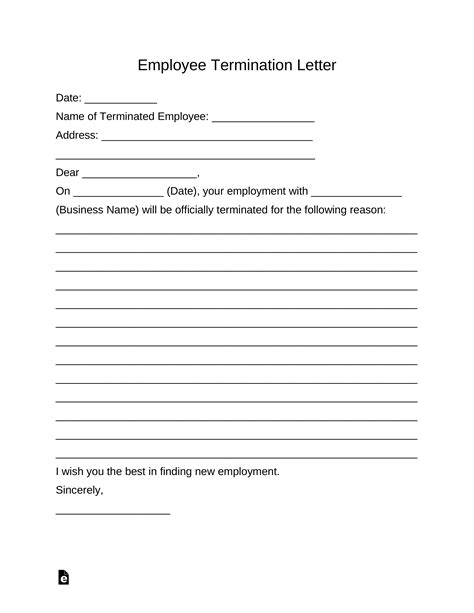 employee termination letter template  word eforms