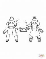 Coloring Sock Monkeys Pages Monkey Printable Valentine Christmas Couples Supercoloring sketch template