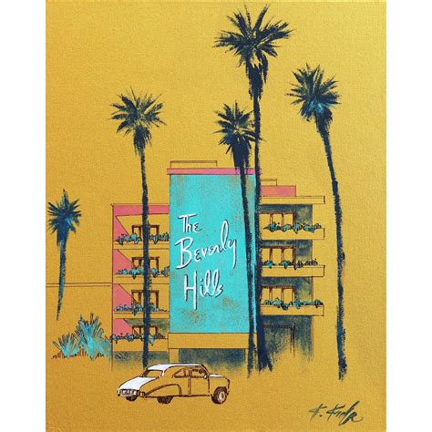 Mid Century Modern Inspired Beverly Hills Hotel And Car Artwork By