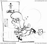 Bathroom Girl Clipart Rushing Illustration Line Little Royalty Toonaday Rf Ron Leishman May sketch template