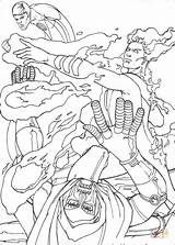 Human Torch Coloring Pages Hits Enemy His Drawing Color sketch template