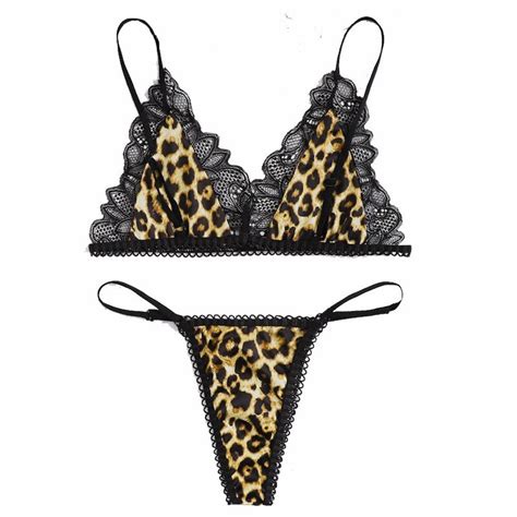 buy sexy lace bra set women black leopard printing