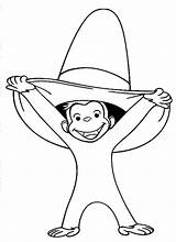 Curious George Coloring Pages Printable Hat Monkey Funny Wearing sketch template
