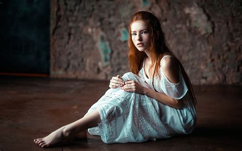 sitting redhead women looking at viewer model dress wallpapers hd desktop and mobile