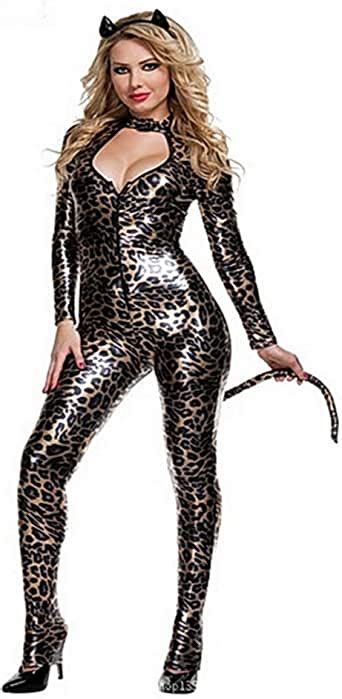 fandecie women s halloween sexy cougar leopard catsuit