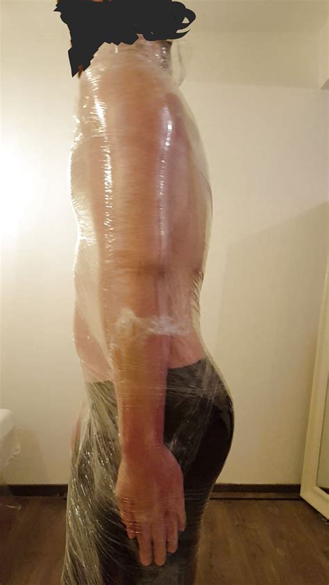 plastic wrap mummification self bondage gay slave 6 pics