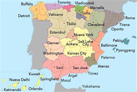 chulo  mapa de espana  ciudades extranjeras  la misma