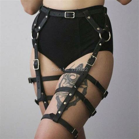 punk gothic handcrafted handmade leather bondage suspender belts thigh