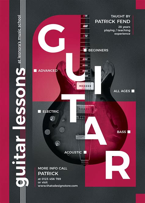 guitar lessons flyer template  posters design  photoshop guitar lessons flyer template