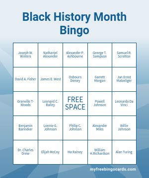 print  black history month bingo cards