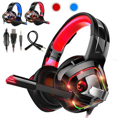 gaming headset  ps eeekit stereo gaming headphones  noise canceling mic rgb led light