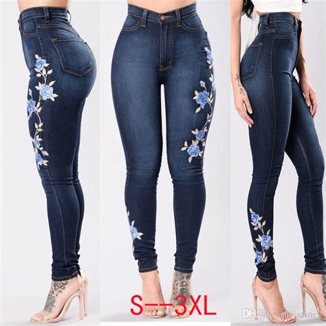 2019 ysmarket 2018 flower embroidered jeans for women elastic jean female pencil denim pant sexy