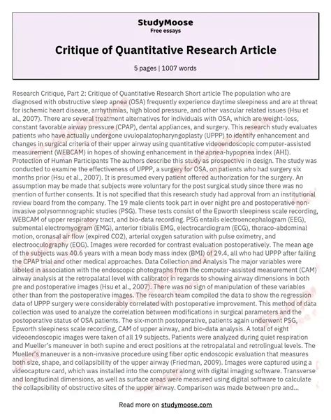 quantitative critique sample sample paper  quantitative critique