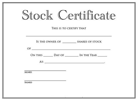 stock certificate templates