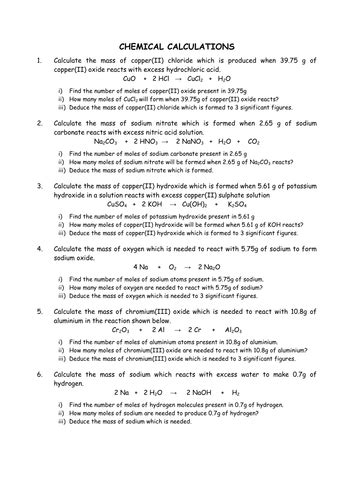 chemical calculations teaching resources