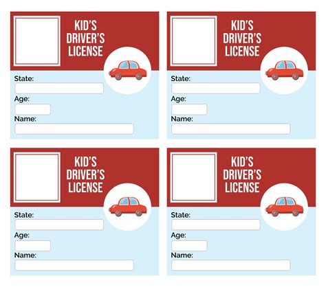 drivers license template  kids printable