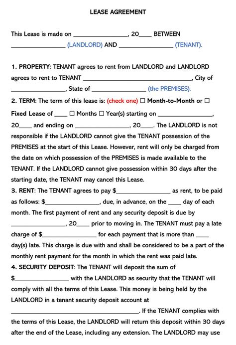 page lease agreement templates