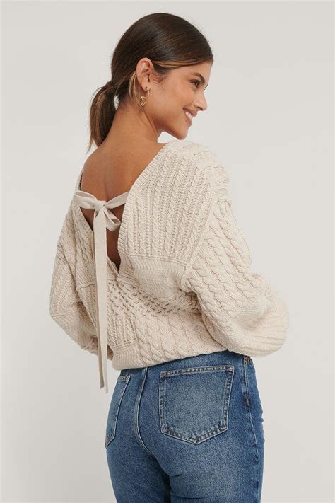 Cable Knitted Deep Back Sweater Beige Na In 2020 Beige