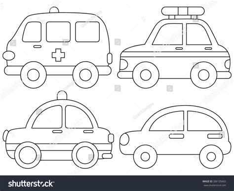 set cute car coloring page illustration stock vector