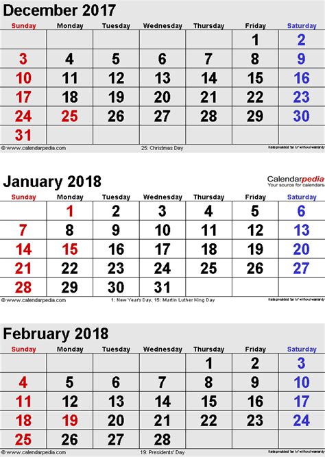 january 2018 calendars for word excel and pdf
