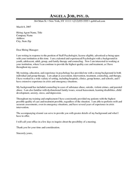 professional counseling cover letter psychologist cover letter