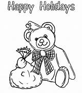 Happy Coloring Holidays Pages Printable Teddy Bear Cane Holiday Color Holding Candy Getcolorings Getdrawings Kids sketch template