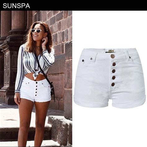 sunspa plus size white pink denim shorts women 2018 summer fashion