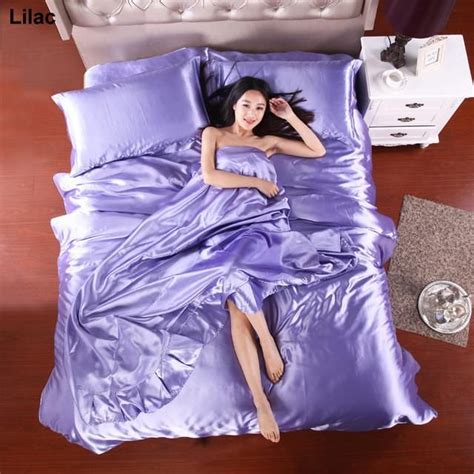 luxury pure color satin silk bedding set 4pcs silk bedding set silk