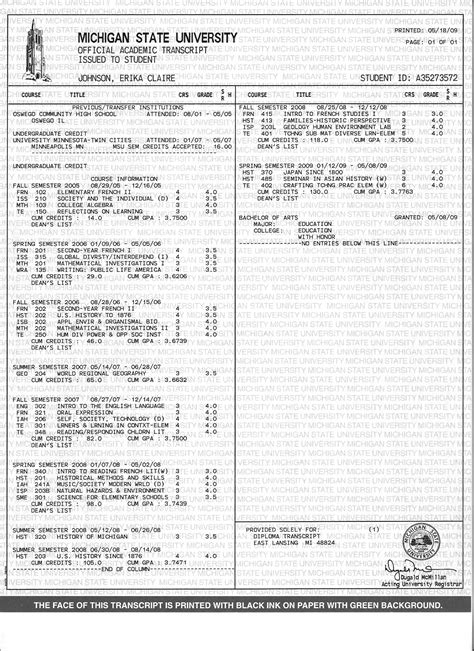 official university transcripts erika johnsons teaching portfolio