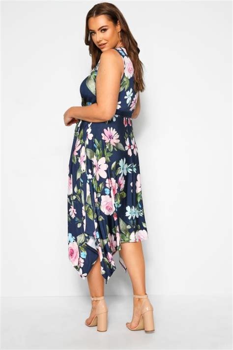 yours london navy floral hanky hem dress yours clothing