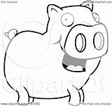 Pig Happy Standing Coloring Clipart Cartoon Outlined Vector Thoman Cory Royalty sketch template