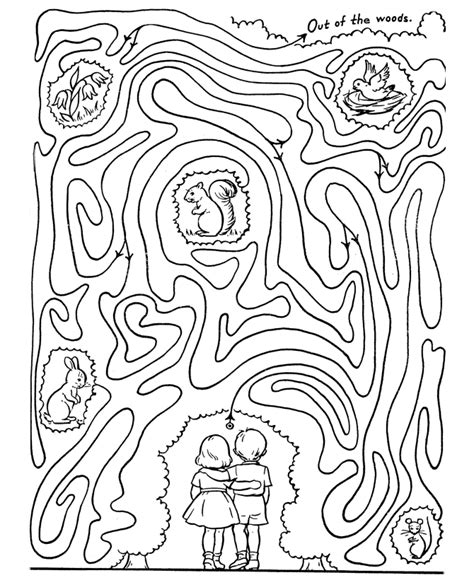 maze activity sheet pages kids challenging lost   forest maze