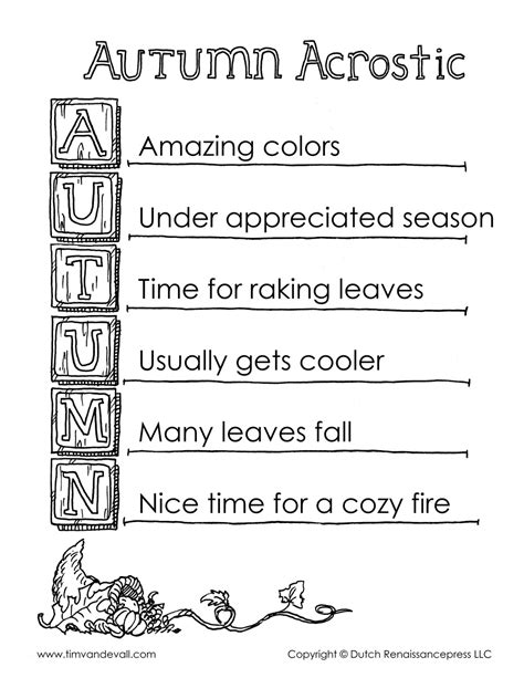autumn acrostic poem  tims printables