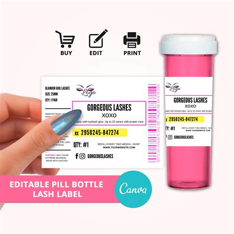 editable pill bottle lash label prescription bottle label etsy uk